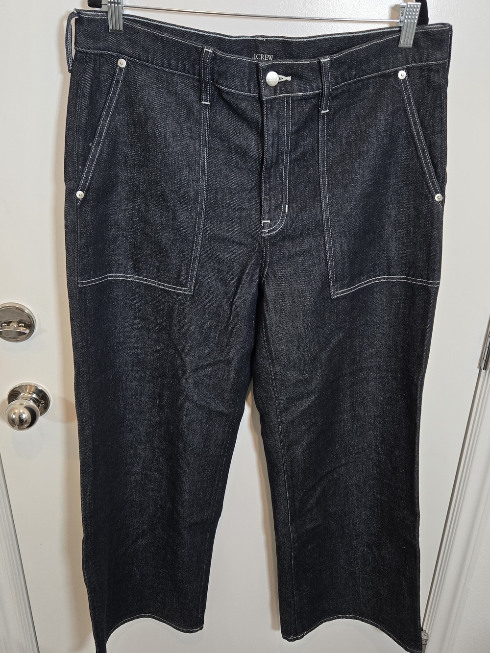 J. Crew Dark Indigo Wide-Leg Jeans with Contrast Topstitching